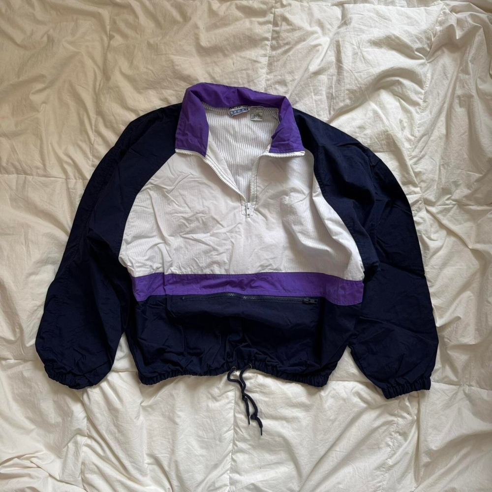 Vintage 1/4 zip pullover windbreaker Sz Large colorblock front pocket sporty